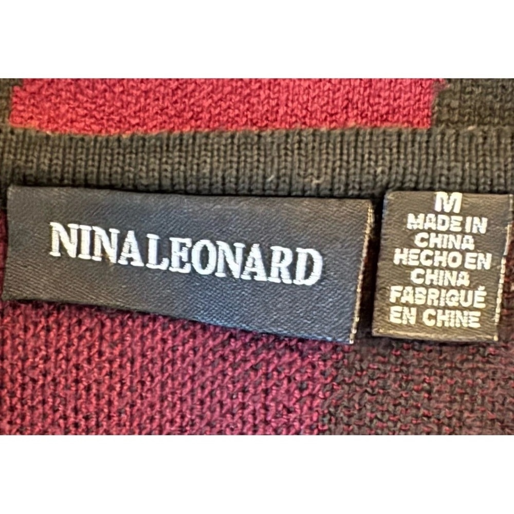 Nina Leonard Sweater Dress M Burgundy Black Swing Fit Flare Stripe 3/4 Sleeve - Picture 5 of 7
